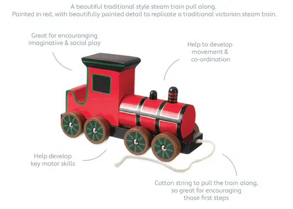 Orange Tree Toys Steam Train Pull Along - Image 2